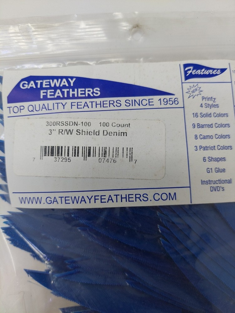 100pk Gateway Feathers 3" Right Wing: Shield Denim Blue 300RSSDN-100