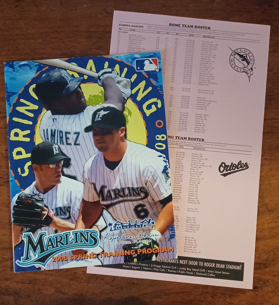 2008 Florida Marlins Spring Training Baseball Program w/rosters vs Baltimore Os