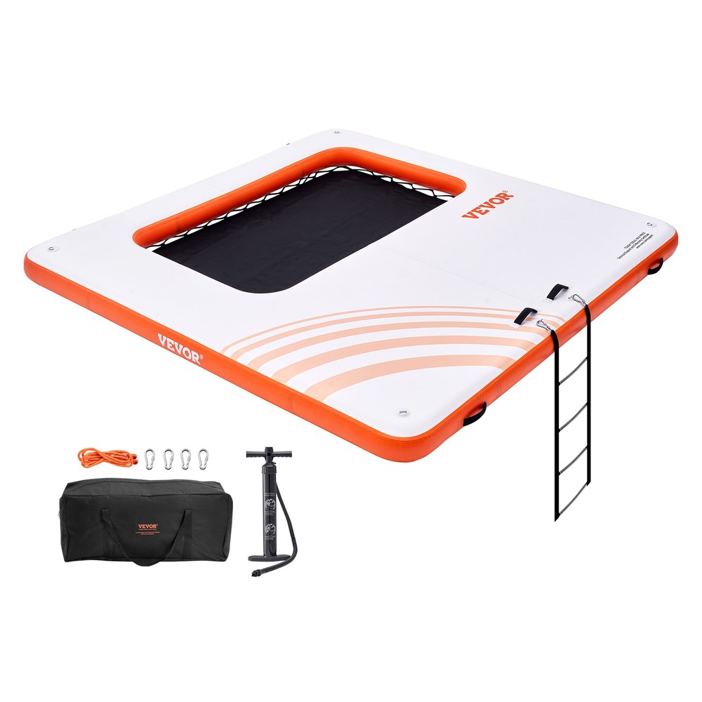 VEVOR Inflatable Floating Dock 10x10FT Water Dock Platform with 4*7FT Mesh Pool