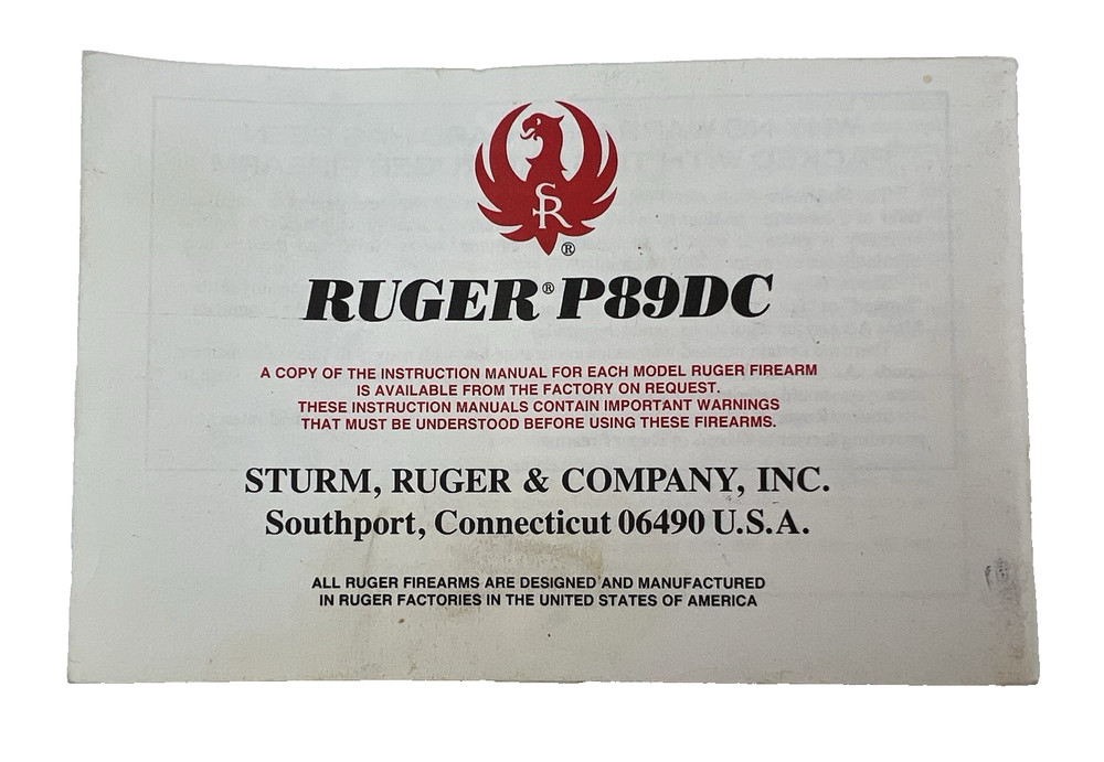 1992 Ruger P89DC Instruction Owners Manual Pocket Sized 43 pages