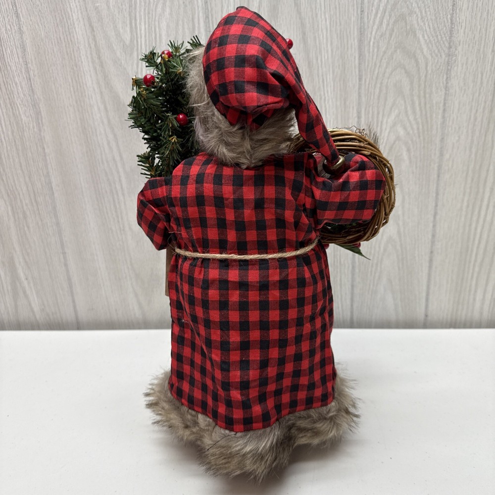 15" Plaid Black Bear Santa - Red