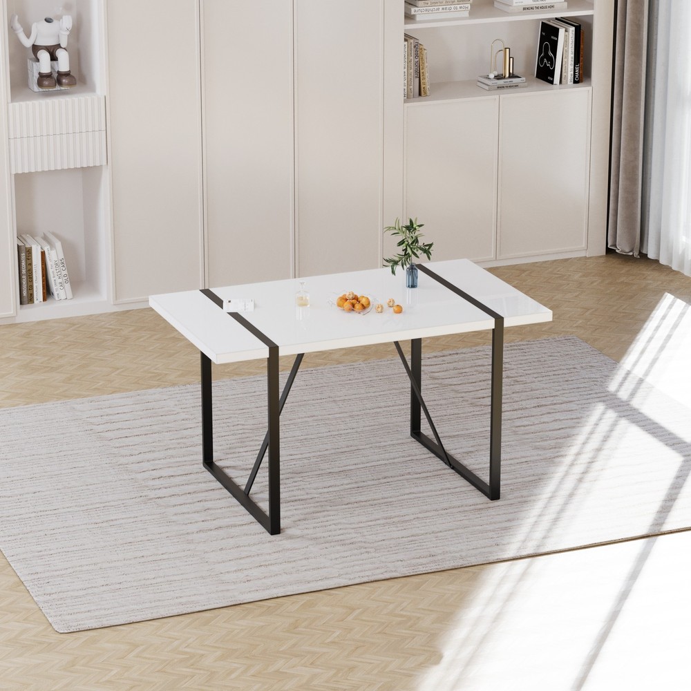 55 " modern rural industrial rectangular MDF white dining table, suitable for