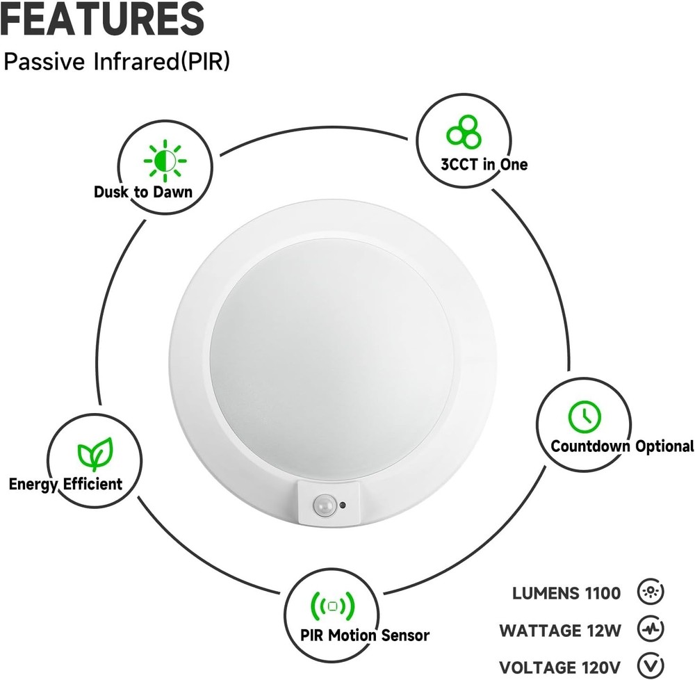 LED Motion Sensor Ceiling Light, 3000K/4000K/5000K Selectable LED Flush Mount...