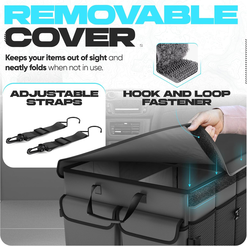 Car Trunk Organizer-Foldable Storage, Multi Compartment, Oxford, Securing Straps