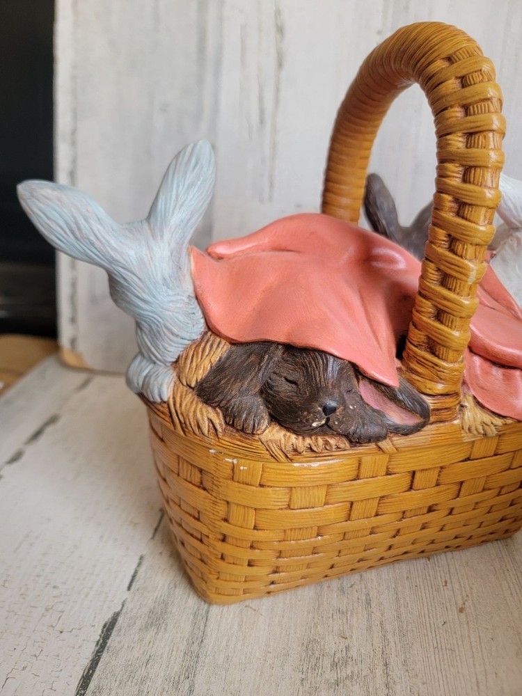 Vintage ceramic Easter Bunny basket unique rabbits spring home decor