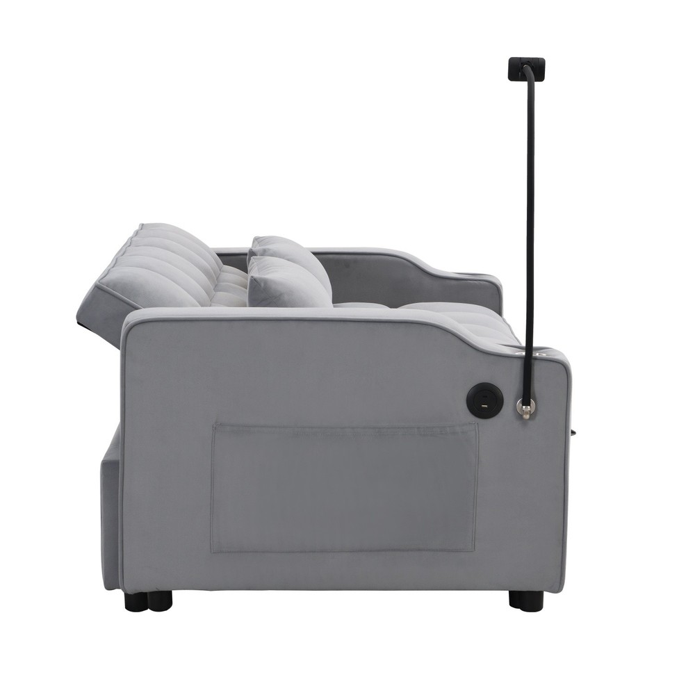 Modern Convertible Sleeper Sofa Bed Loveseat Sofa with Pull-Out Bed & USB Ports