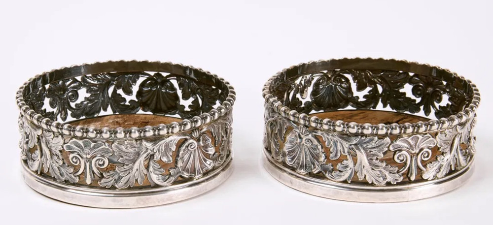 Pair Exceptional Regency Sterling Wine Coasters - Circa 1812
