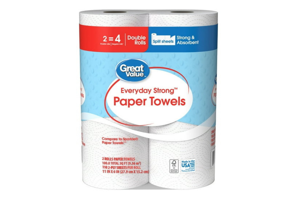 Everyday Strong Paper Towels, Paper, 2 Double Rolls, Split Sheets