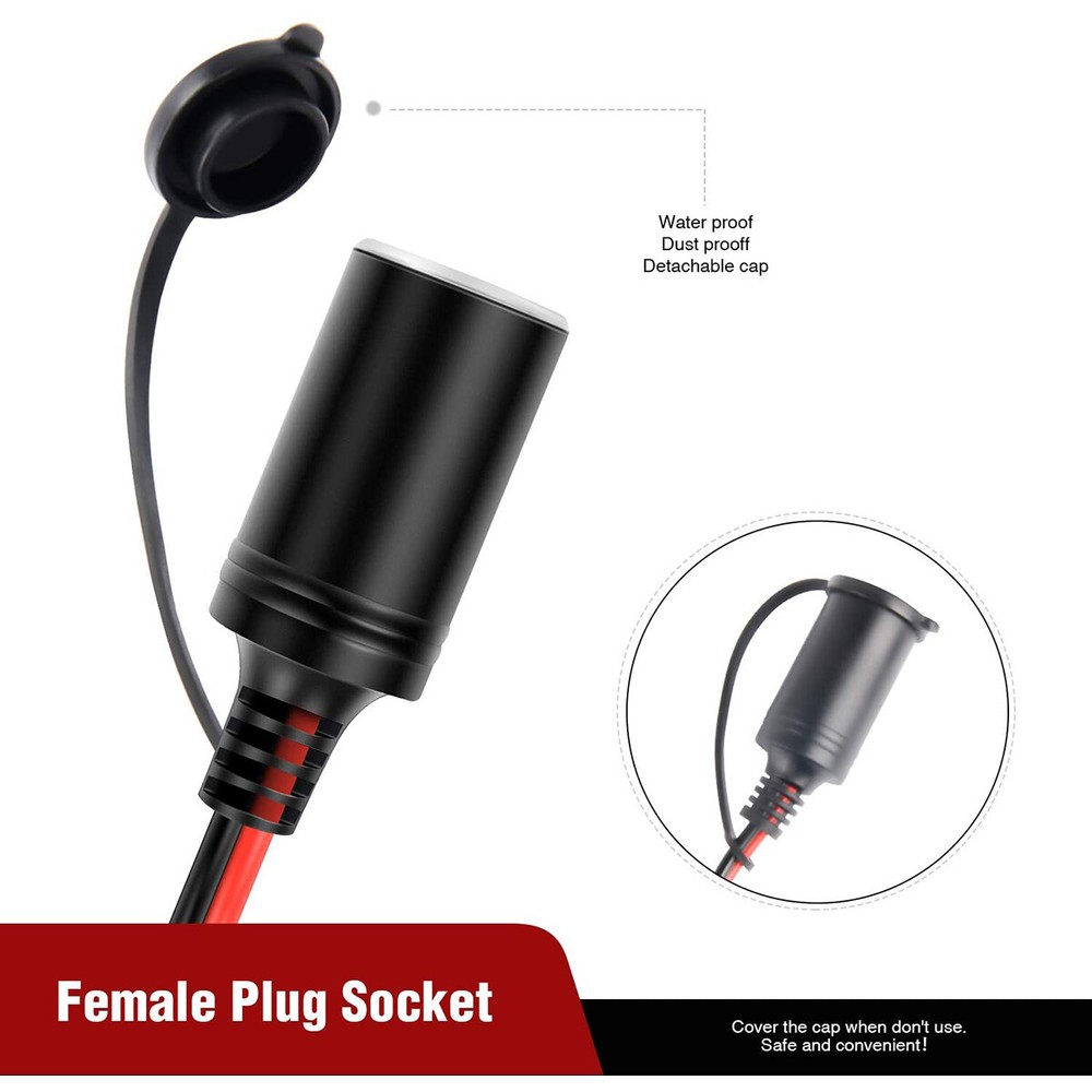 12V-24V Battery Clips Cigarette Lighter Socket Adapter 4M 13ft Cable Extension