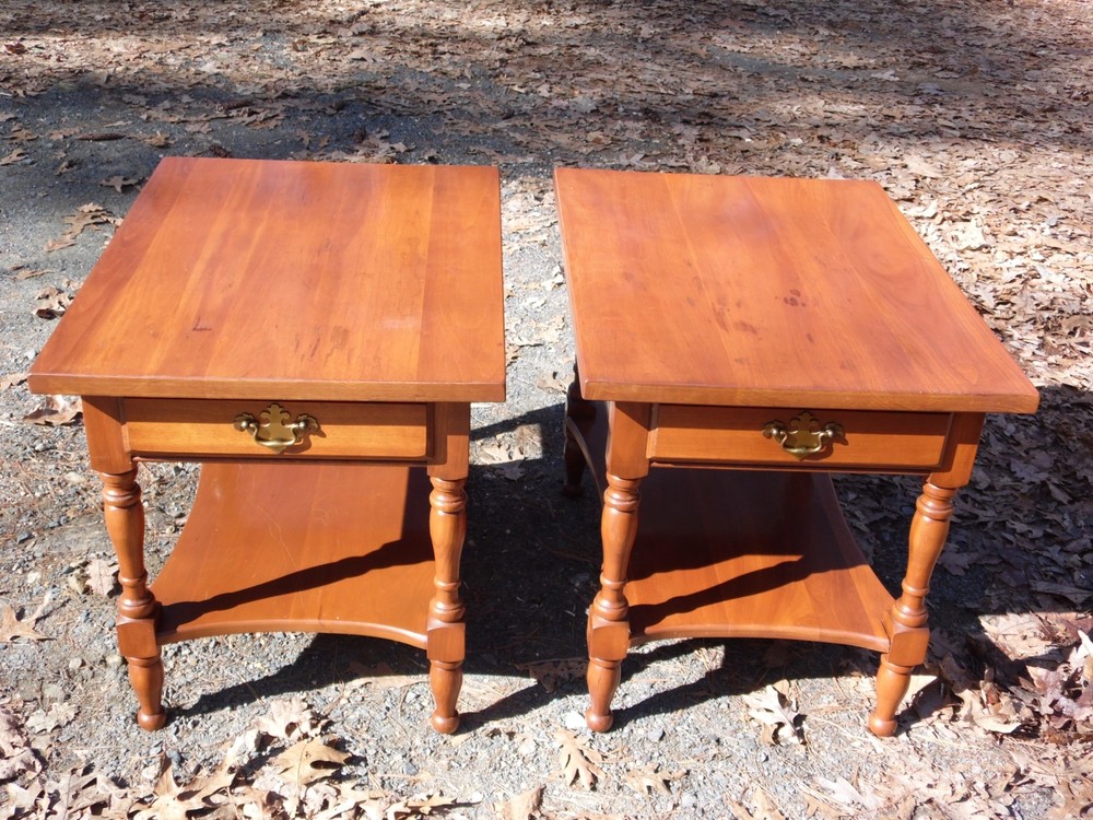 Vintage Pair Harden Solid Cherry 2 Tier End Tables Nightstands