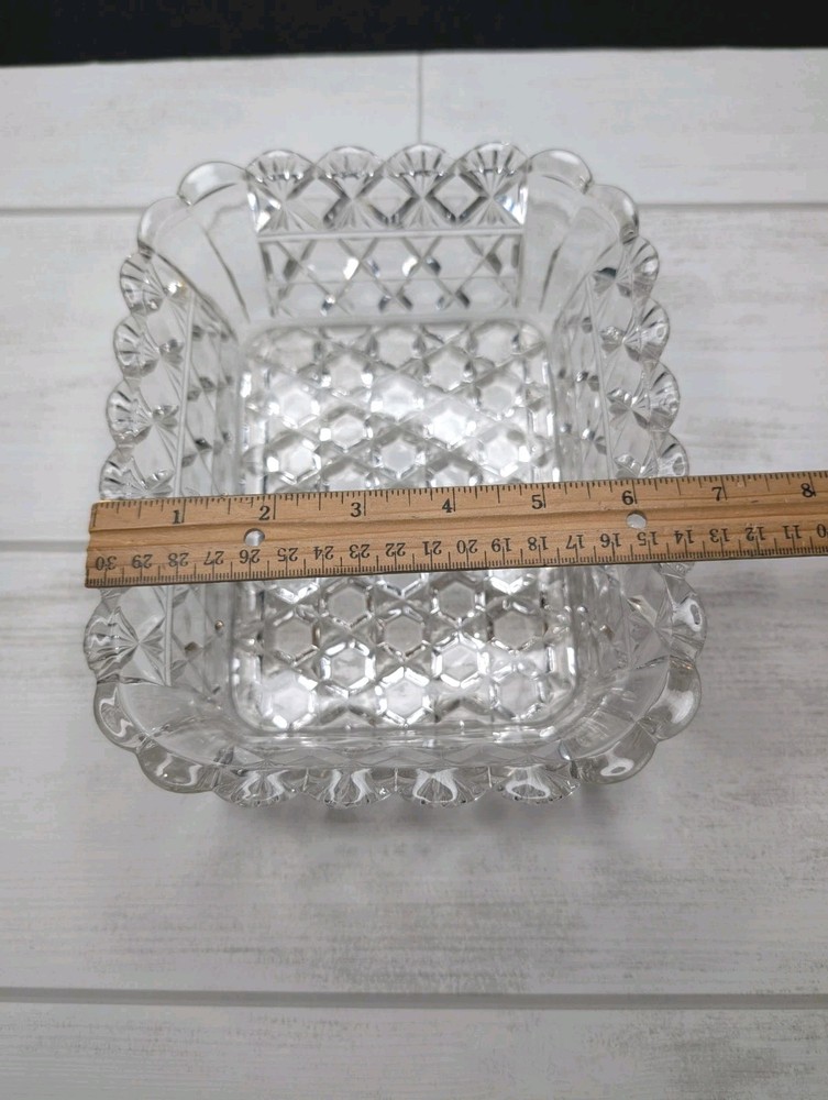 Vintage EAPG Clear Glass Honeycomb Hexagon Fan Rectangular Fruit Candy Bowl