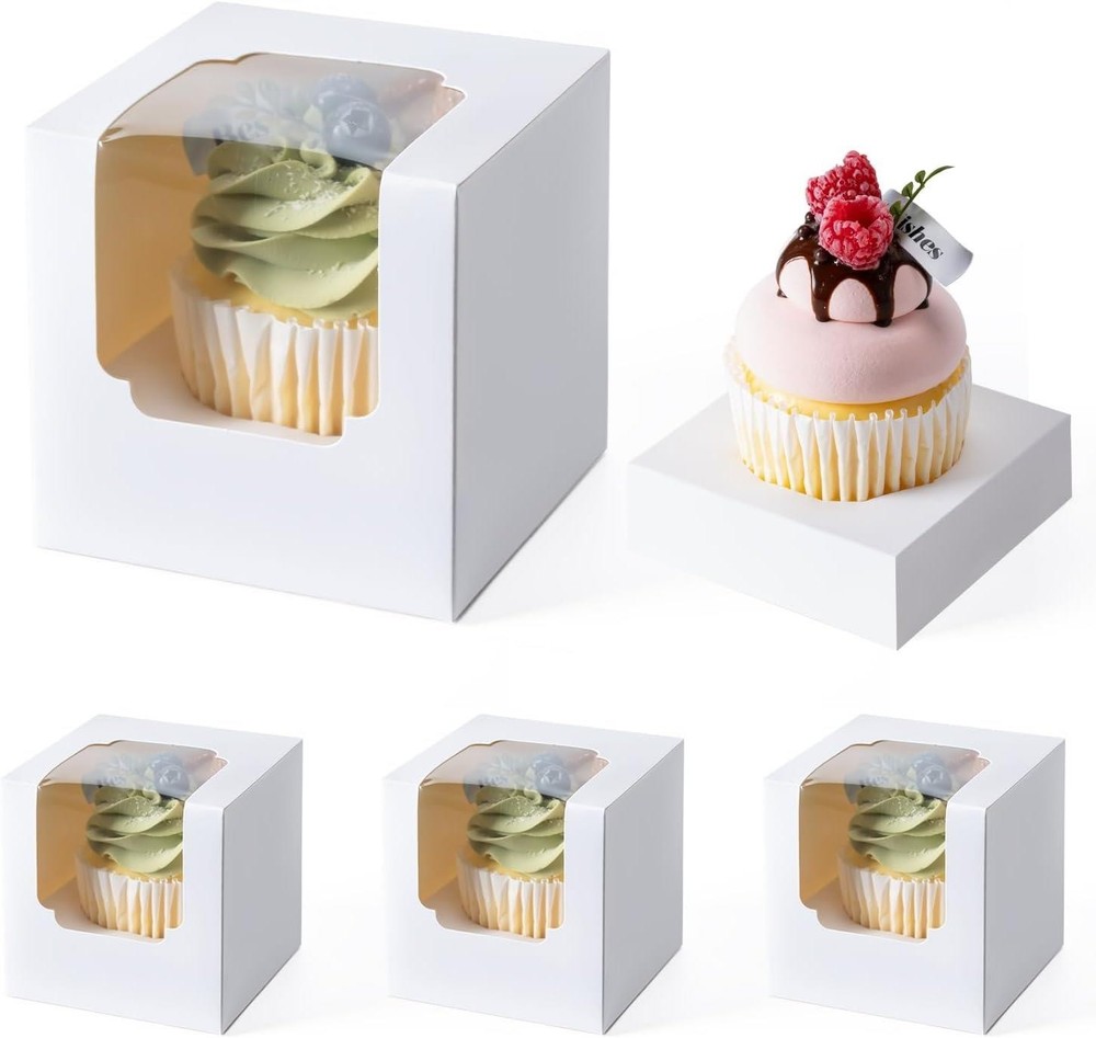 28PCS Cupcake Boxes Individual Containers Window Inserts Stackable White