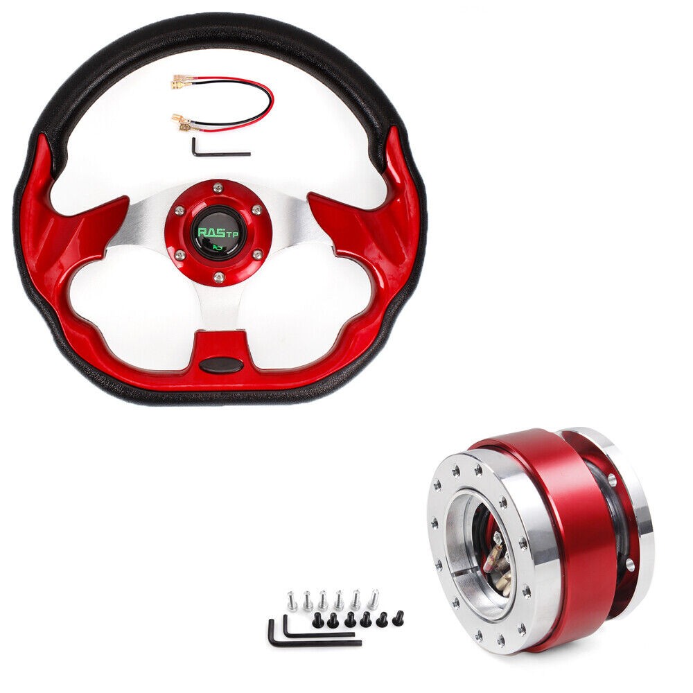 13" Aluminum Universal D Shape Racing Steering Wheel w/Quick Release Adapter Kit