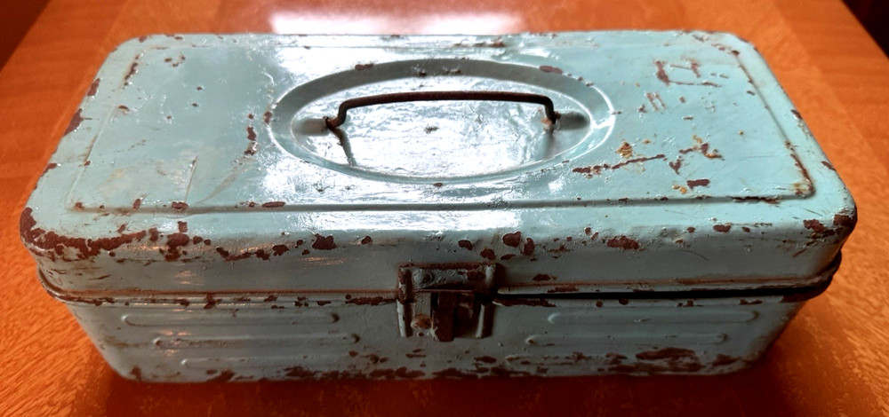 Vintage Metal Light Teal~Aqua Blue Storage/Tool Box~FUN~636