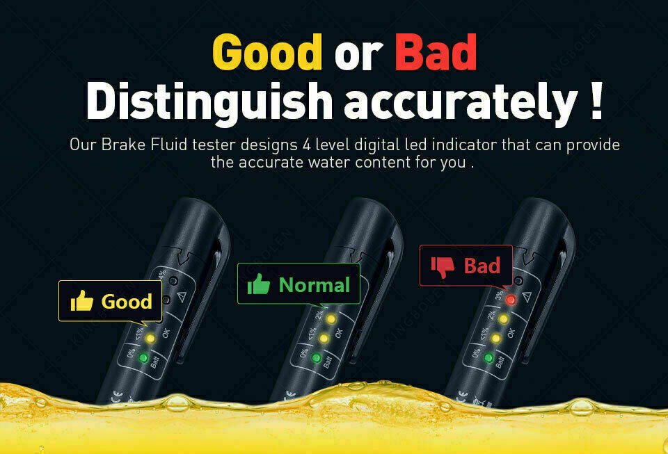 Auto Liquid testing Brake Fluid Tester pen 5 LED indicator display for DOT3/DOT4