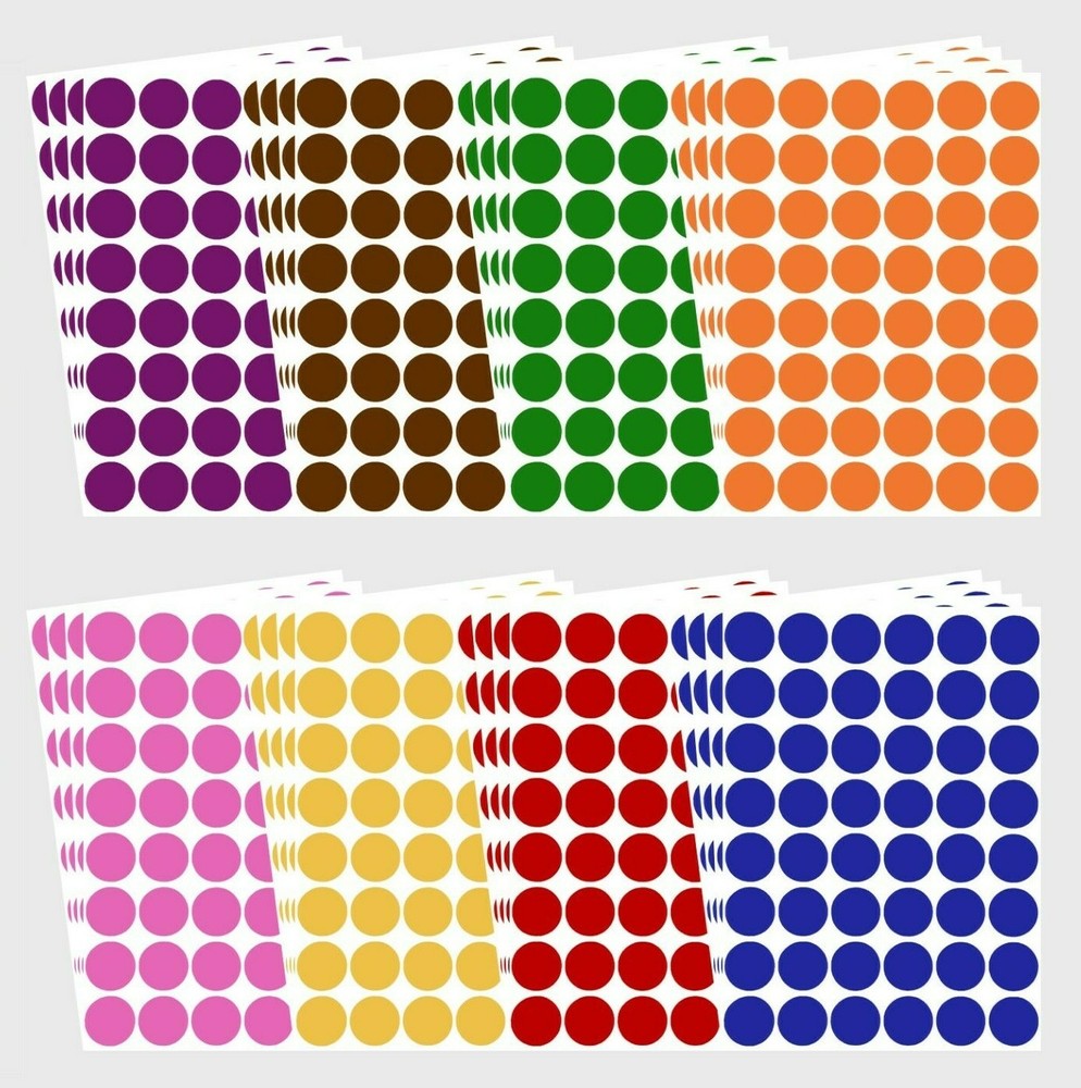 17mm Circle Dot Labels Color Coded Stickers ~3/4" For Art Craft Projects