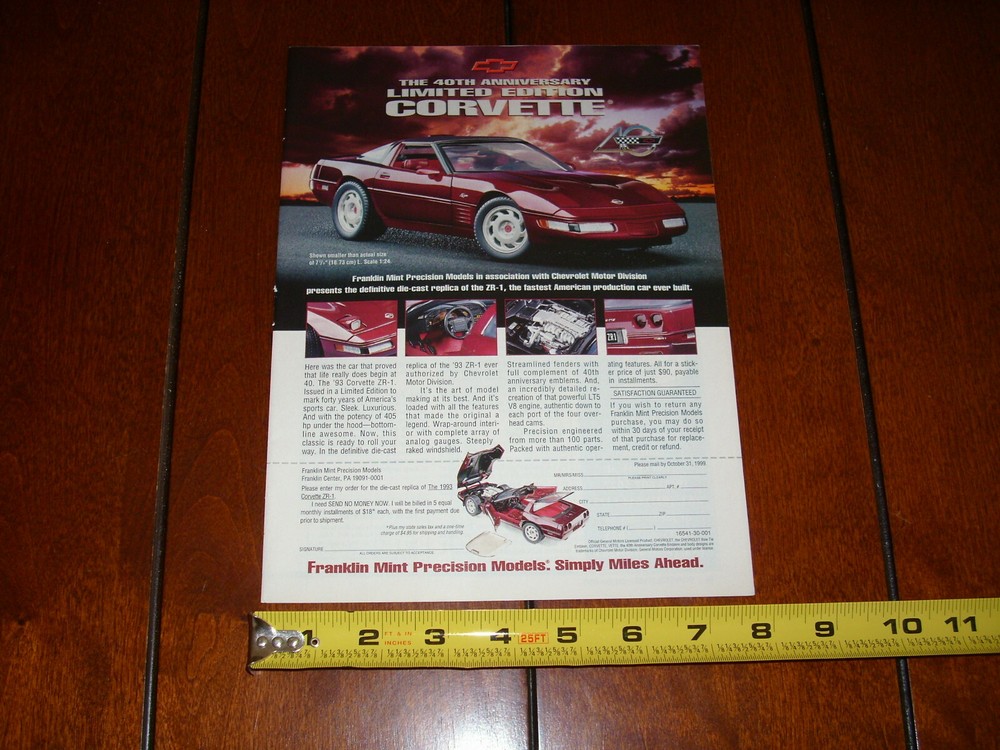FRANKLIN MINT 1993 CORVETTE 40th ANNIVERSARY ORIGINAL AD