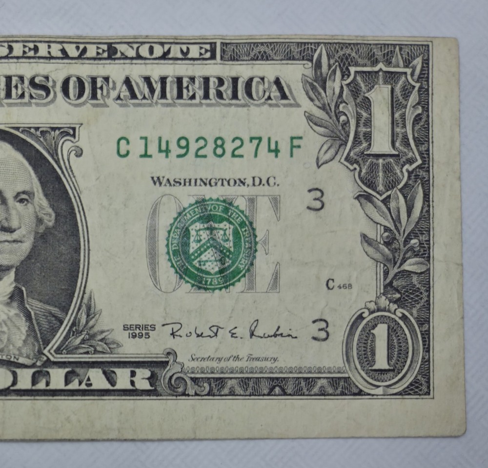 1995 1$ One Dollar Bill Cutting Error Shows NEXT NOTE Maligned Offcenter Miscut