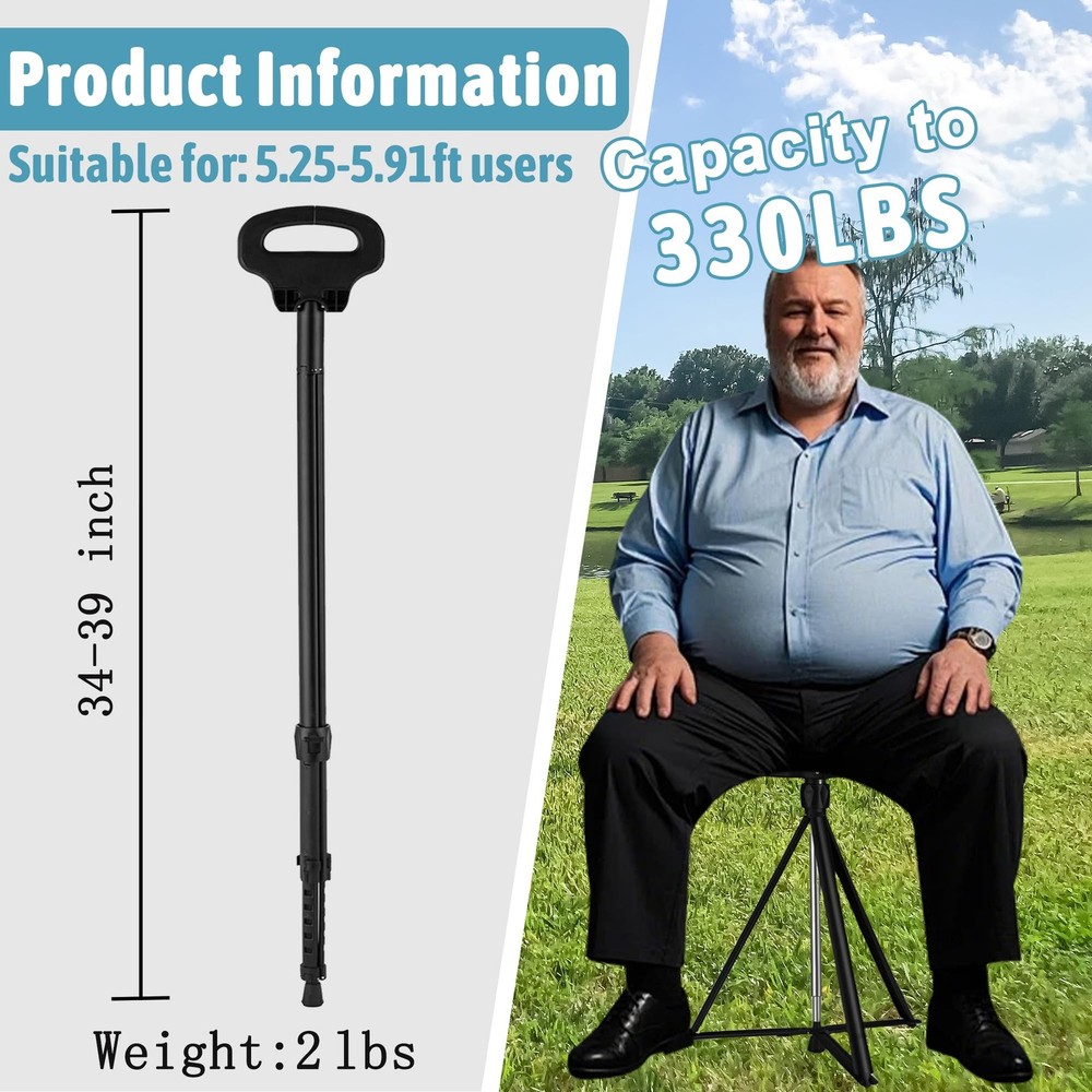 Walking Cane with Seat Folding Lightweight, Adjustable Height Cane Stool for ...