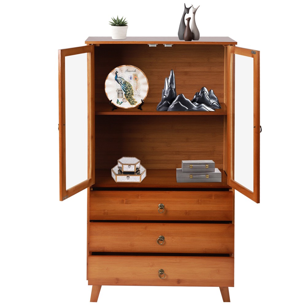 Bamboo Kitchen Buffet Hutch Storage Cupboard Cabinet Server Sideboard w/ Drawer