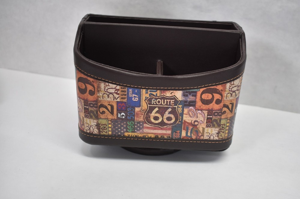 Route 66 Design Leather Organizer Spinning Storage Compartment 5 Pocket