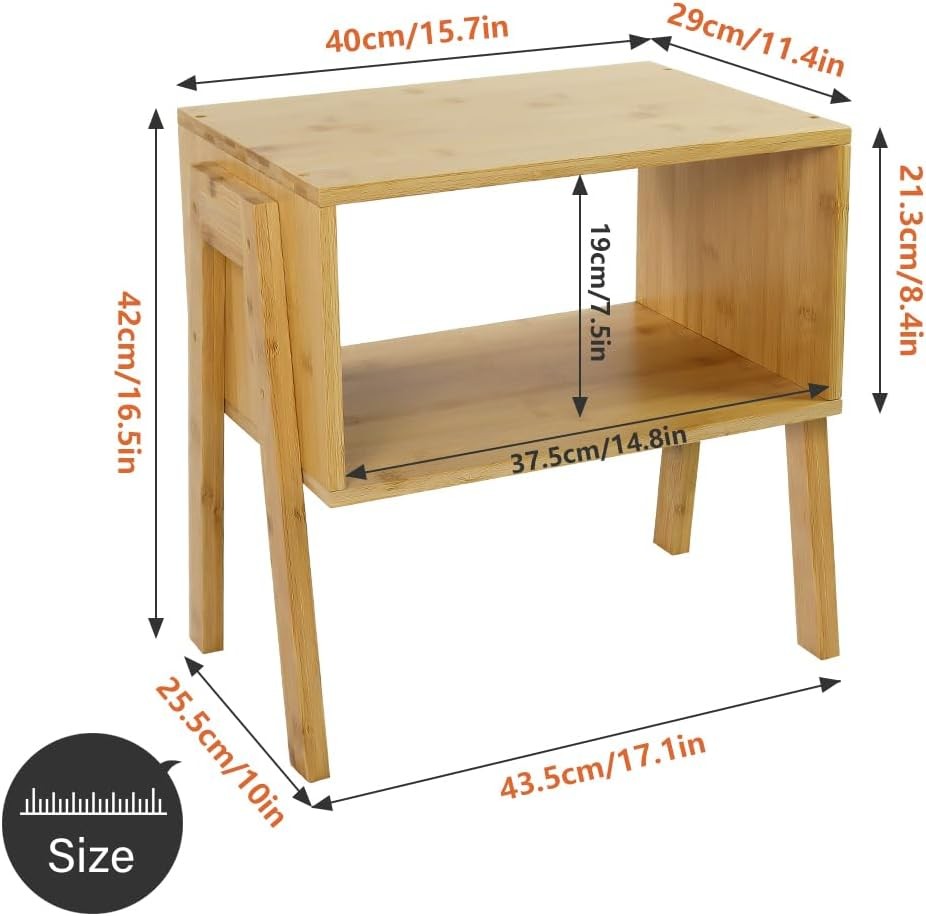 Modern Bamboo Nightstands End Tables Bedroom W/ Storage Small Bedside Table