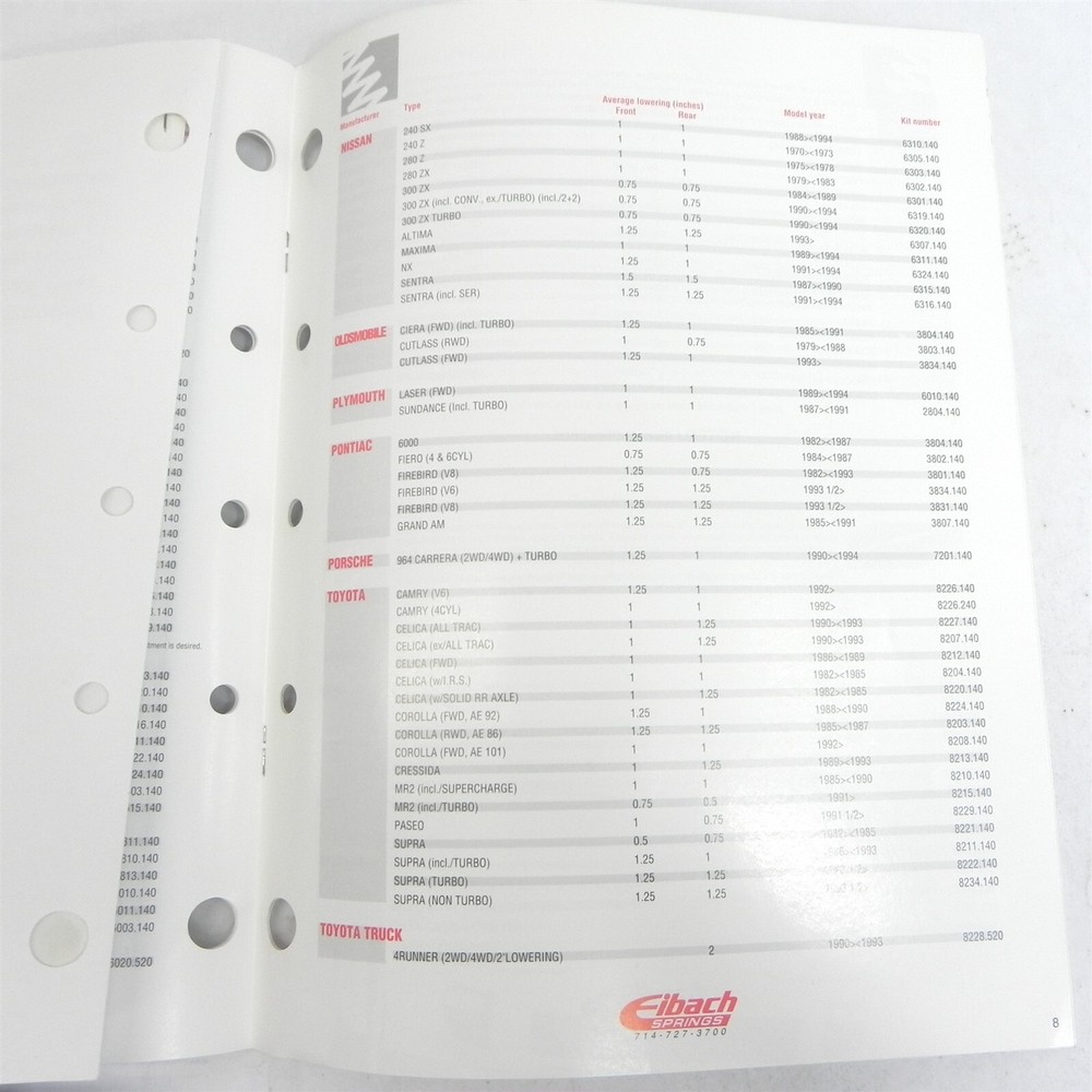 1994 EIBACH LOWERING PERFORMANCE SPRINGS PARTS ACCESSORIES CATALOG FITMENT GUIDE