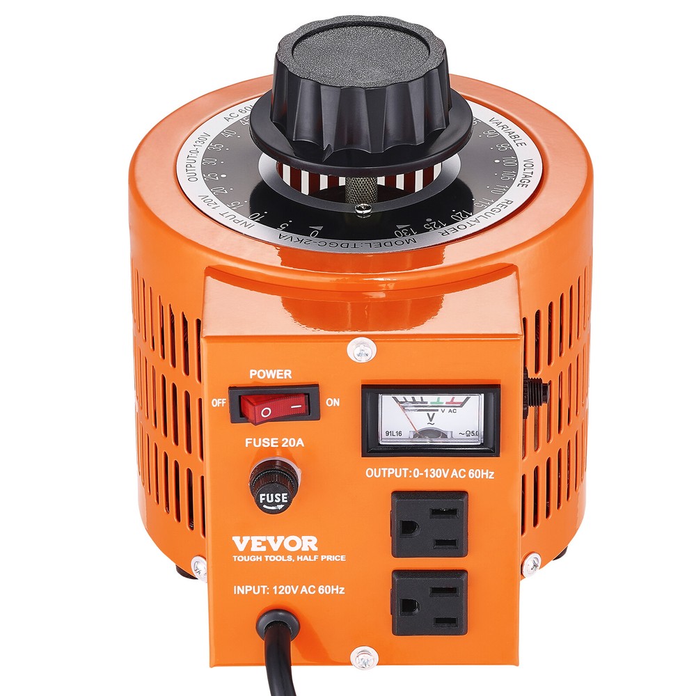 VEVOR 2000VA Variable Voltage Transformer 20A 0-130V AC Voltage Regulator