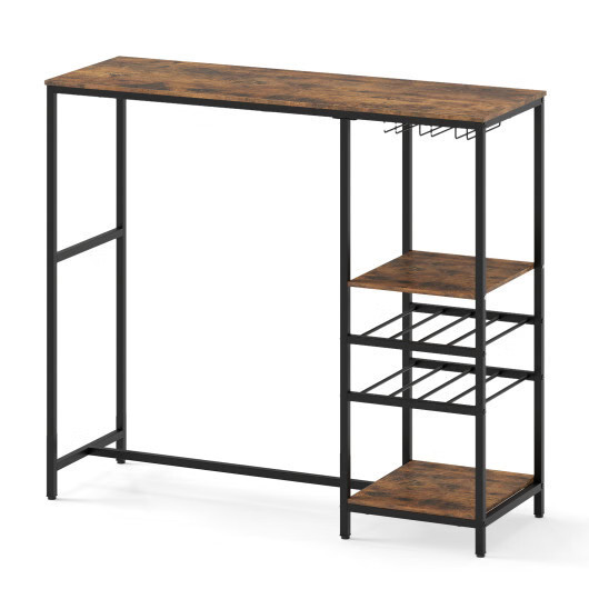Long Bar Table Bar Height Dining Table with Storage Shelves-Rustic Brown - Color