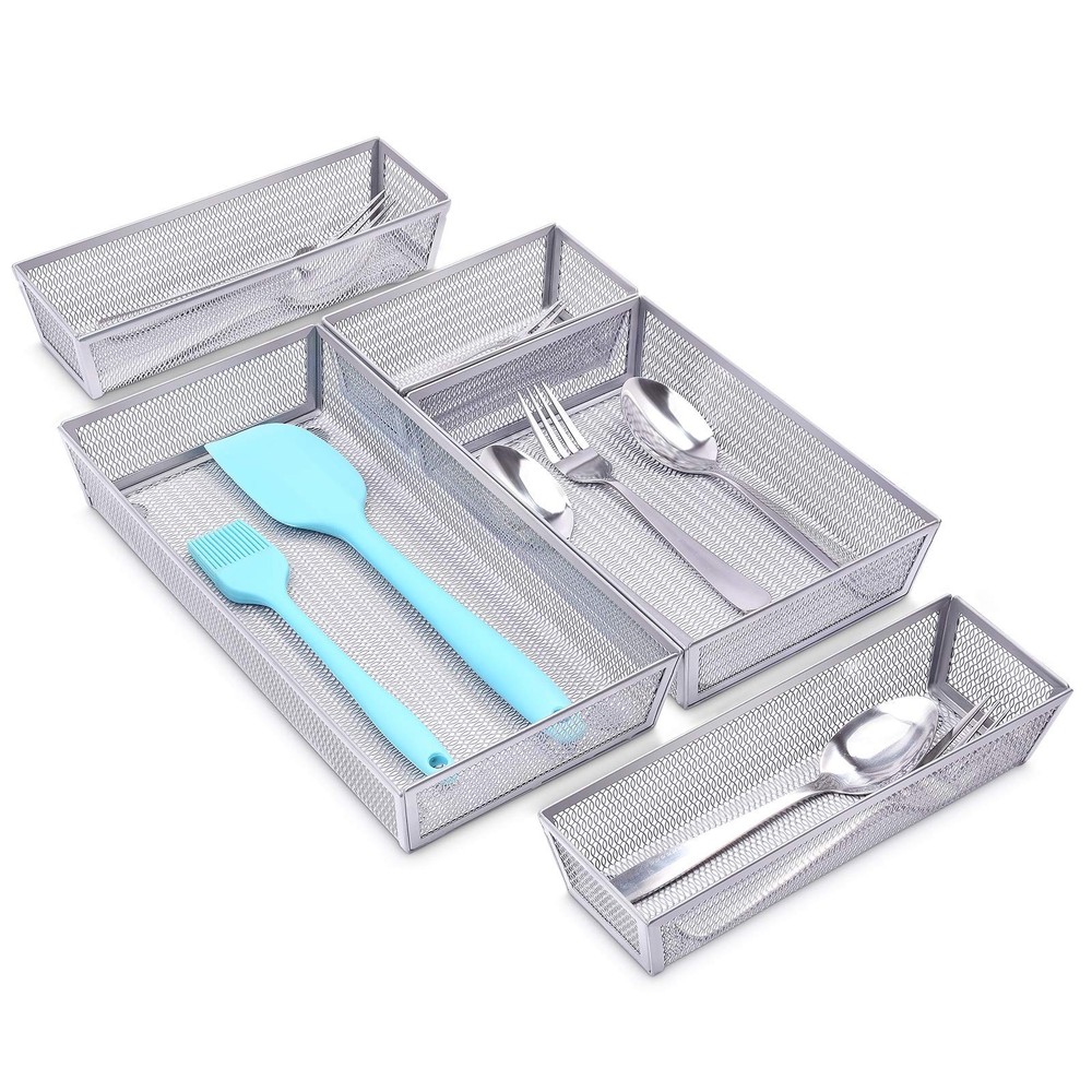 WuGeShop Mesh Silverware Tray Drawer Organizer, Kitchen Utensils Flatware wit...