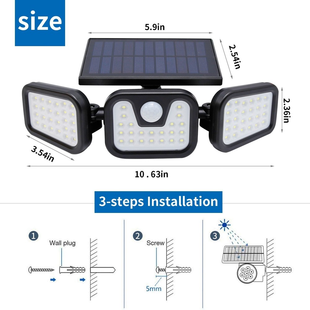2X 6500k Solar Lights & Motion Sensor LED Adjustable Head Outdoor Security Lamps