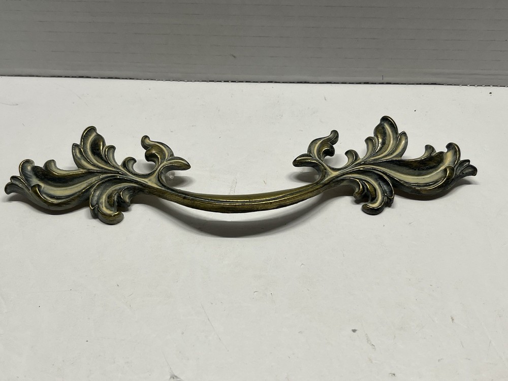 Vintage NOS 9 1/4” Decorative Brass/Whitewash Fixed Drawer Pull