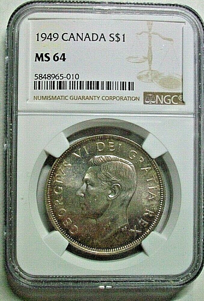 1949 CANADA GEORGE VI SILVER DOLLAR NGC MS64 KM47