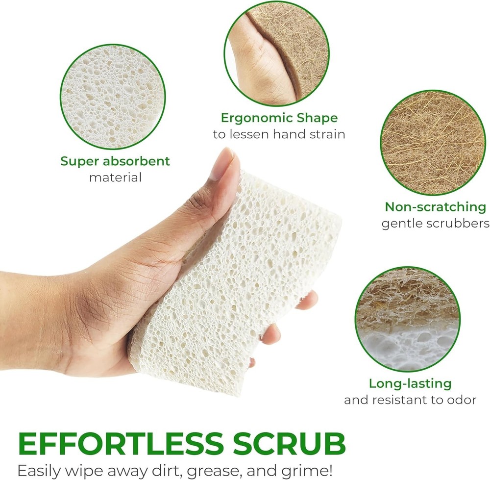Biodegradable Natural Kitchen Sponge - Compostable Cellulose and Coconut Waln...