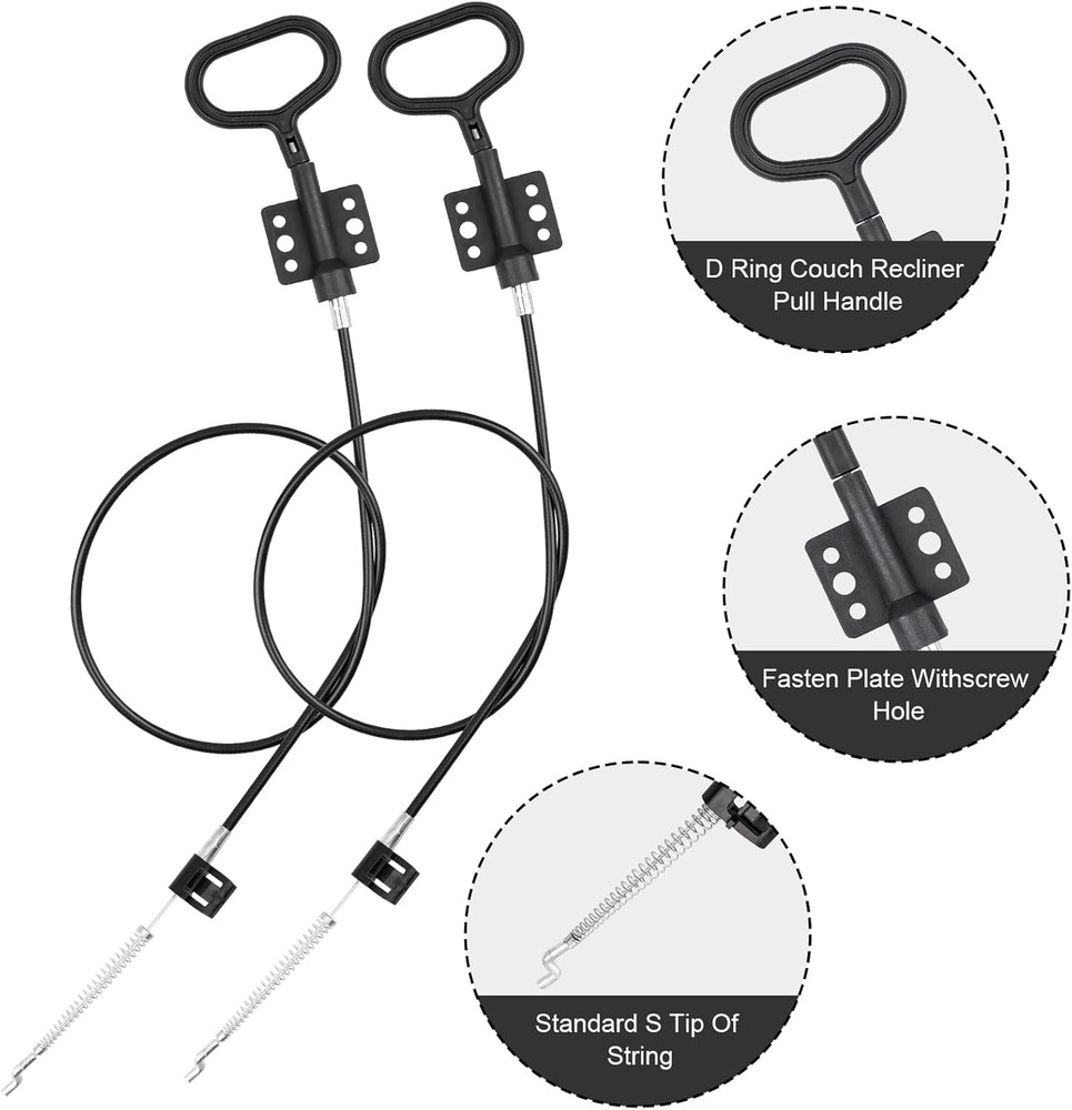 Sofa Recliner Cables, 2PCS Release Cables Replacement D Ring Pull Black