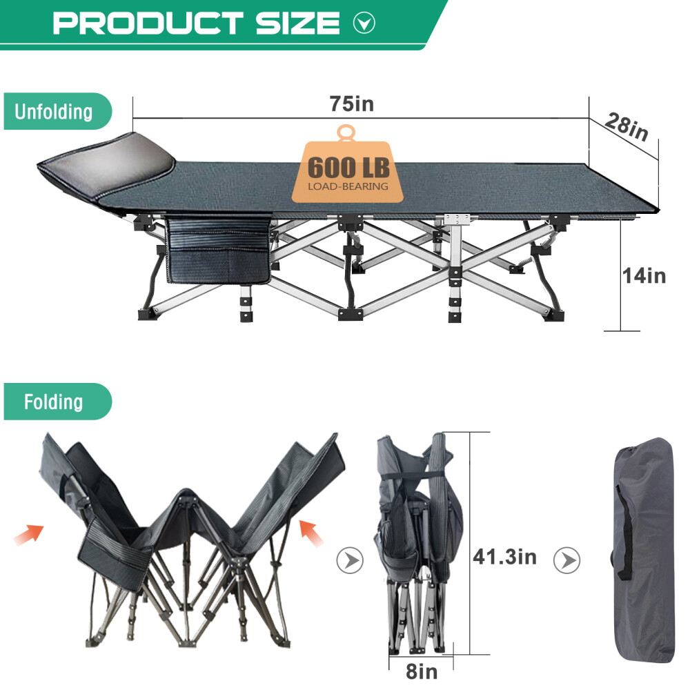NAIZEA Camping Cot with Comfortable Thick Pad Cots for Sleeping with Carry Bag