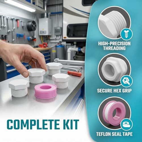 4 Pieces RV Hot Water Heater Drain Plug with Tape Compatible with RV Camper