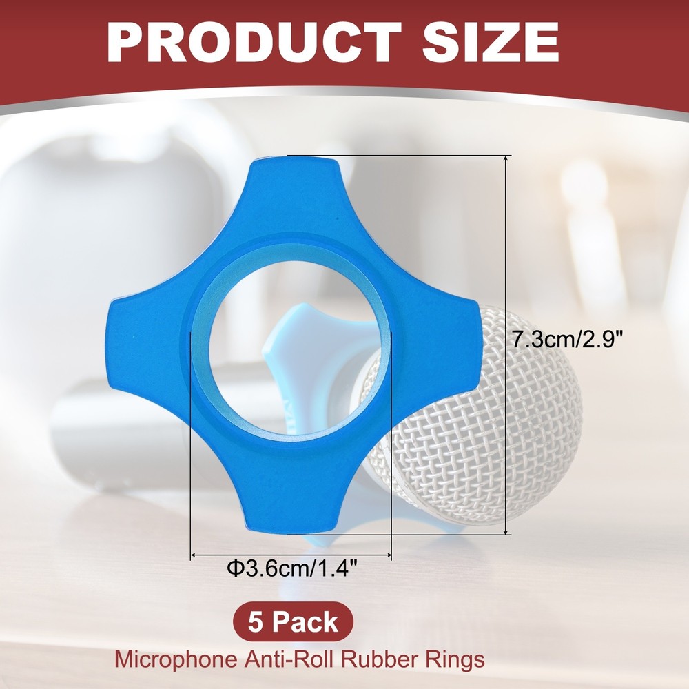 Microphone Anti-Roll Rubber Rings, 5 Pack & 1.4 x 2.9" & Blue