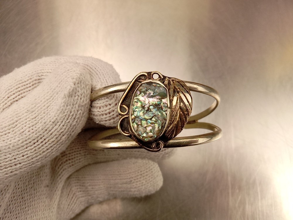 Native Abalone Sterling Silver Ring And Braclet Ring Size 6 And 3 Inch Braclet