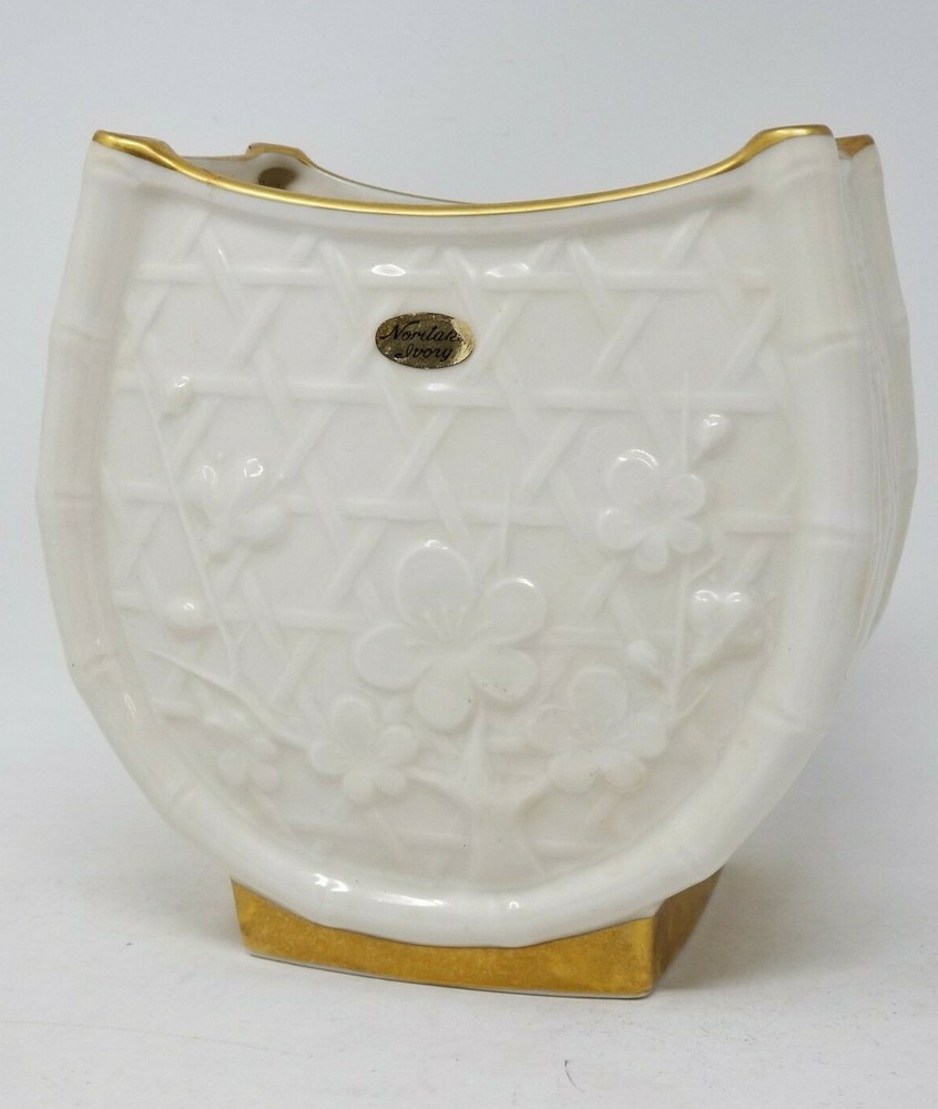 Noritake Ivory China 6" Vase - Cherry Blossom & Bamboo Pattern