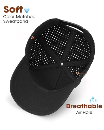Quick Dry Trucker Hat Breathable Laser Cut Mesh-Back Baseball Cap Black