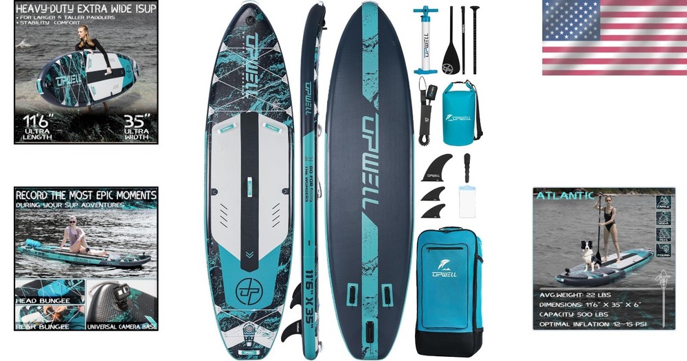 Durable 11'6" Paddle Board - Includes Adjustable Paddle & Deluxe Accessories