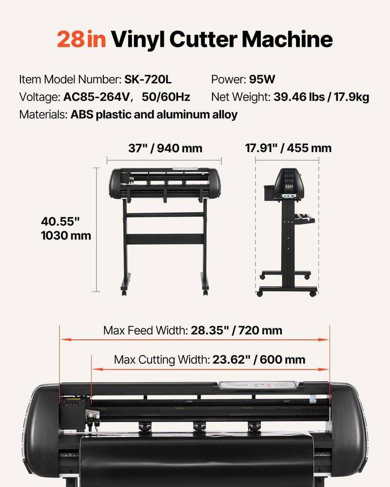HOT/ Vinyl Cutter Machine,28 inch Max Feed Width,Dual Blades,Adjustable Force a