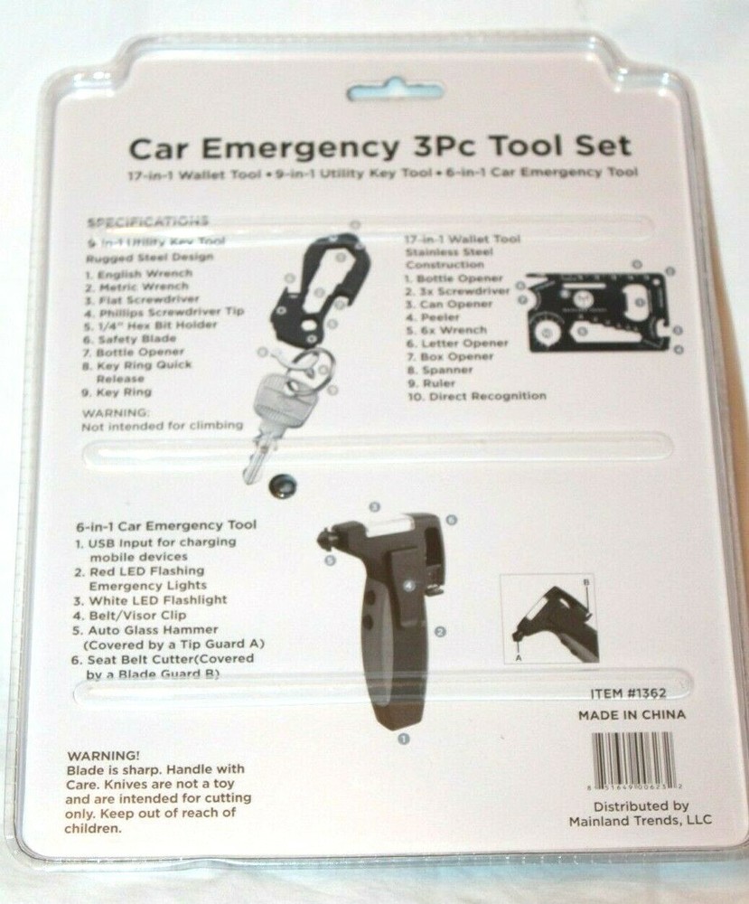 Mainland Trends Multimaster Tool Series Car Emergency 3-Pc Tool Set #1362