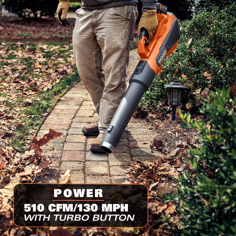 RIDGID 2-Tool Kit 14" 18V Brushless Cordless Battery String Trimmer Leaf Blower