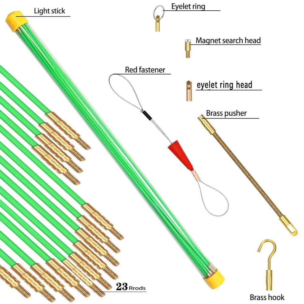 33 Ft Fiberglass Cable Wire Running Pull Push Kit Coaxial Electrical Connectable