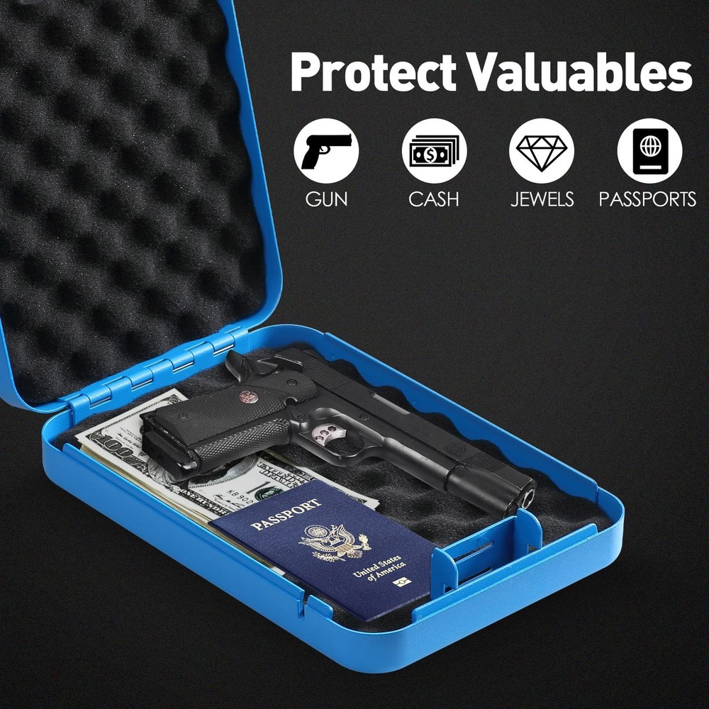 Tenamic Pistol Safe, Portable Travel Gun Solid Key Lock, Lock Blue