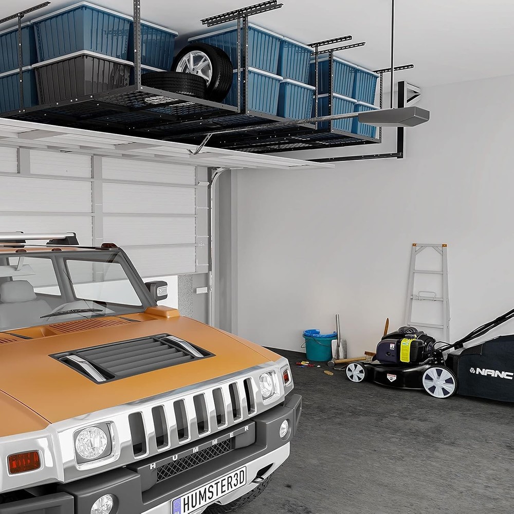 4x8FT Overhead Garage Ceiling Storage Rack 600lbs Load Adjustable Wall Tool Rack