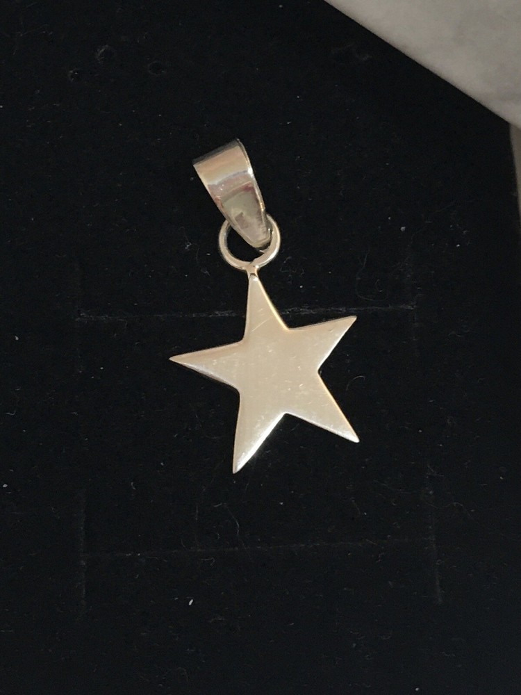 925 Solid Sterling Silver Flat Star Charm Pendant Large Loop Fits Thick Chains