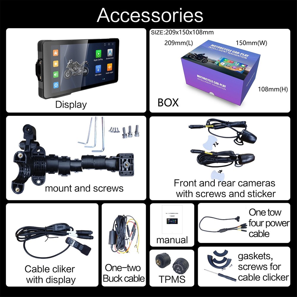 Motorcycle Head Unit 5.5inch Touchscreen Bluetooth V4.0 Wireless CarPlay Android